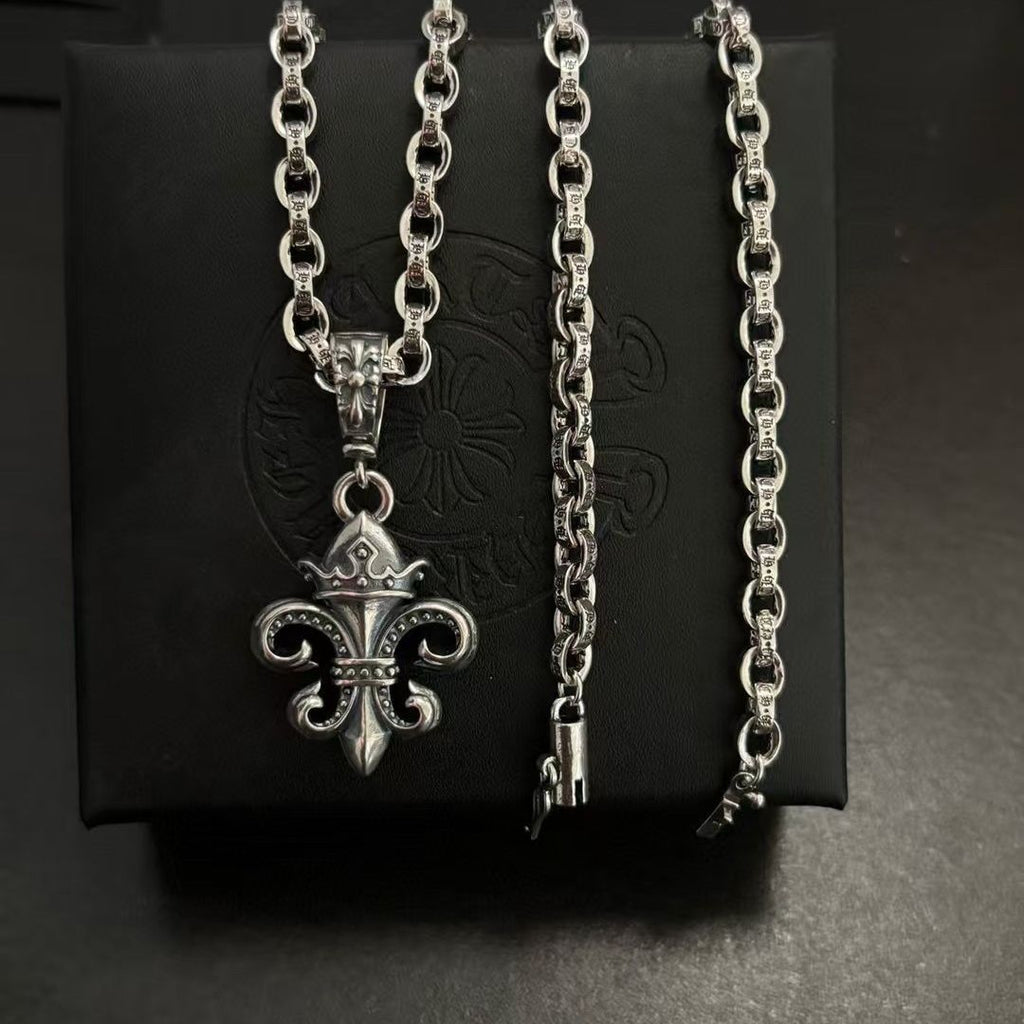 Chrome Hearts 925 silver big anchor crown letter necklace