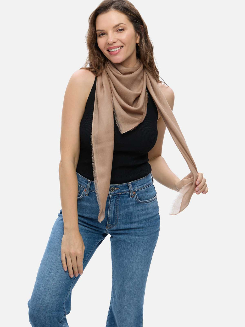 Square - Featherlight Solid Cashmere Scarf - Camel
