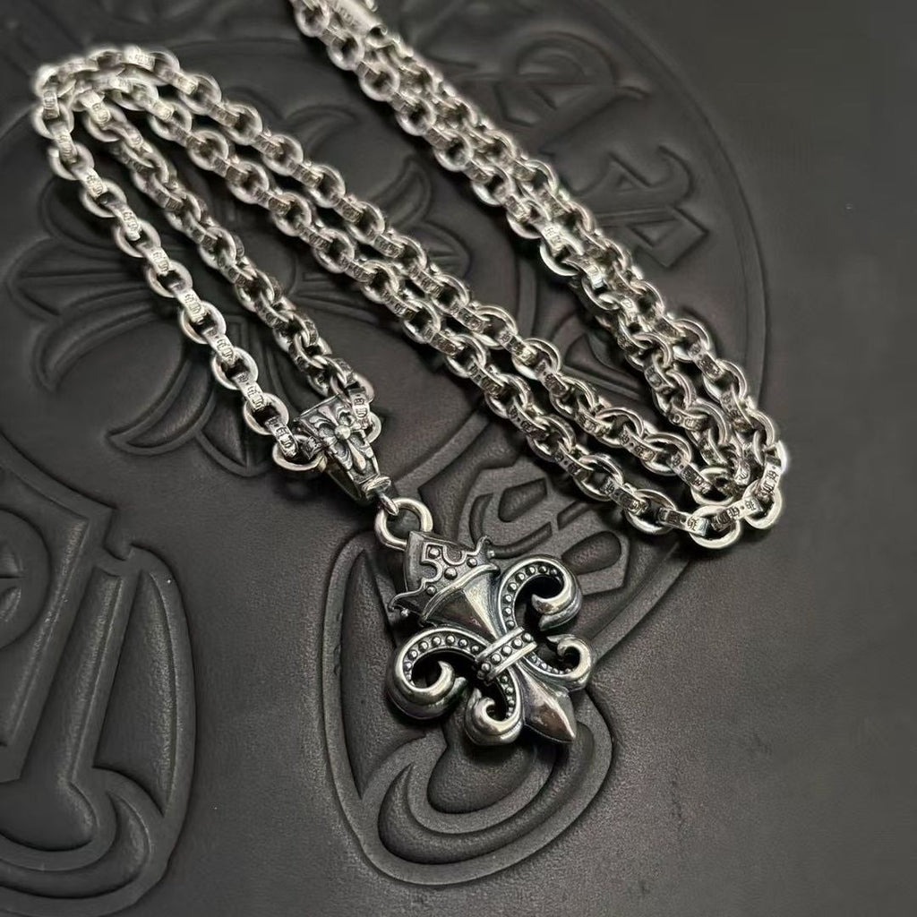 Chrome Hearts 925 silver big anchor crown letter necklace