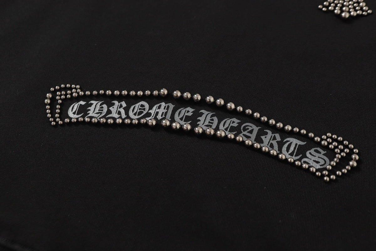 Chrome-Hearts Rhinestone Cross Hoodie - Black Gothic Streetwear Sweatshirt 2633
