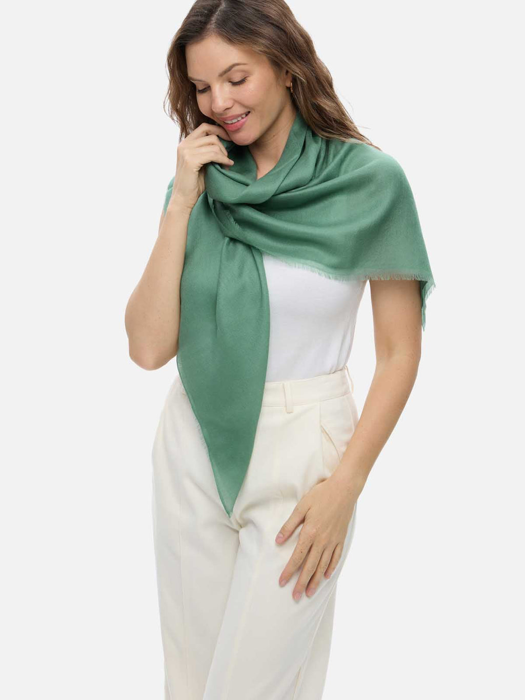 Square - Featherlight Solid Cashmere Scarf - Sage