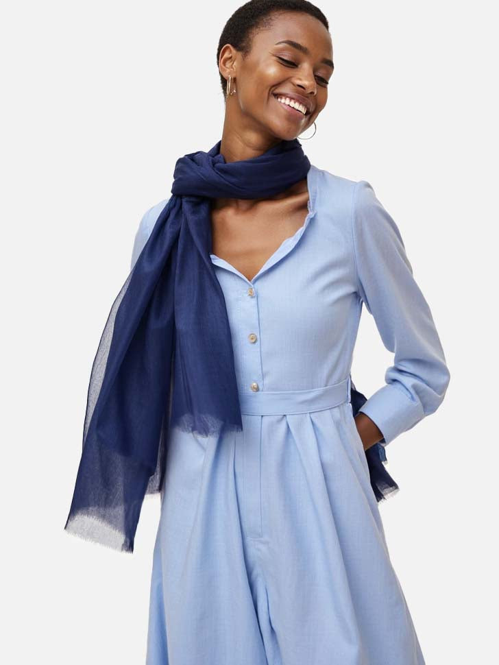 Featherlight Navy Blue Cashmere Scarf