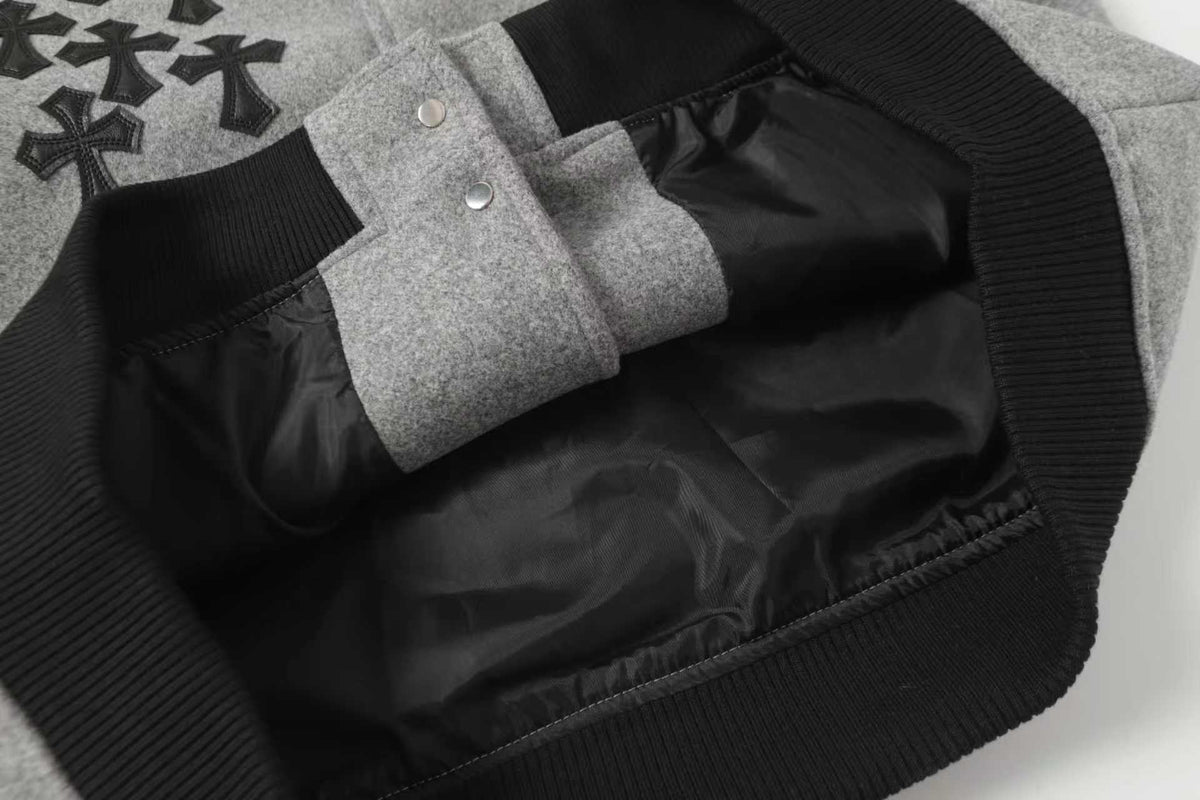 Chrome-Hearts Multi Cross Varsity Jacket - Grey Black Street Jacket 2215