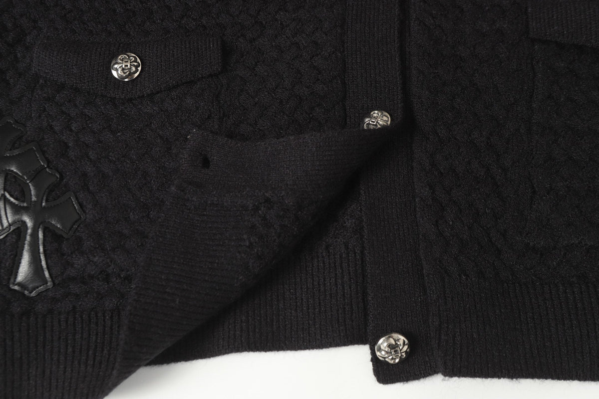 Chrome Hearts Gothic Cross Knit Cardigan - Black Grey Streetwear Jacket 904