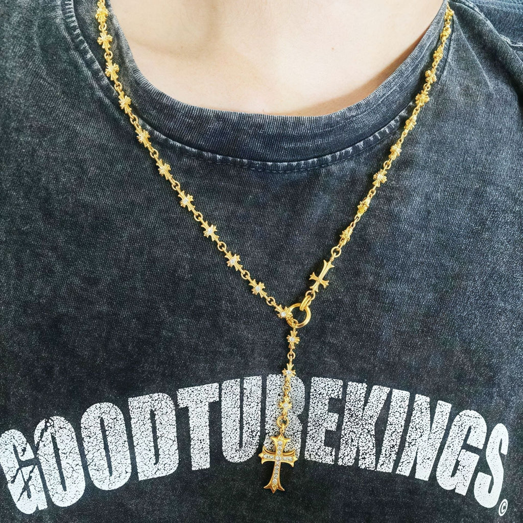 Chrome Hearts 22K gold cross diamond necklace