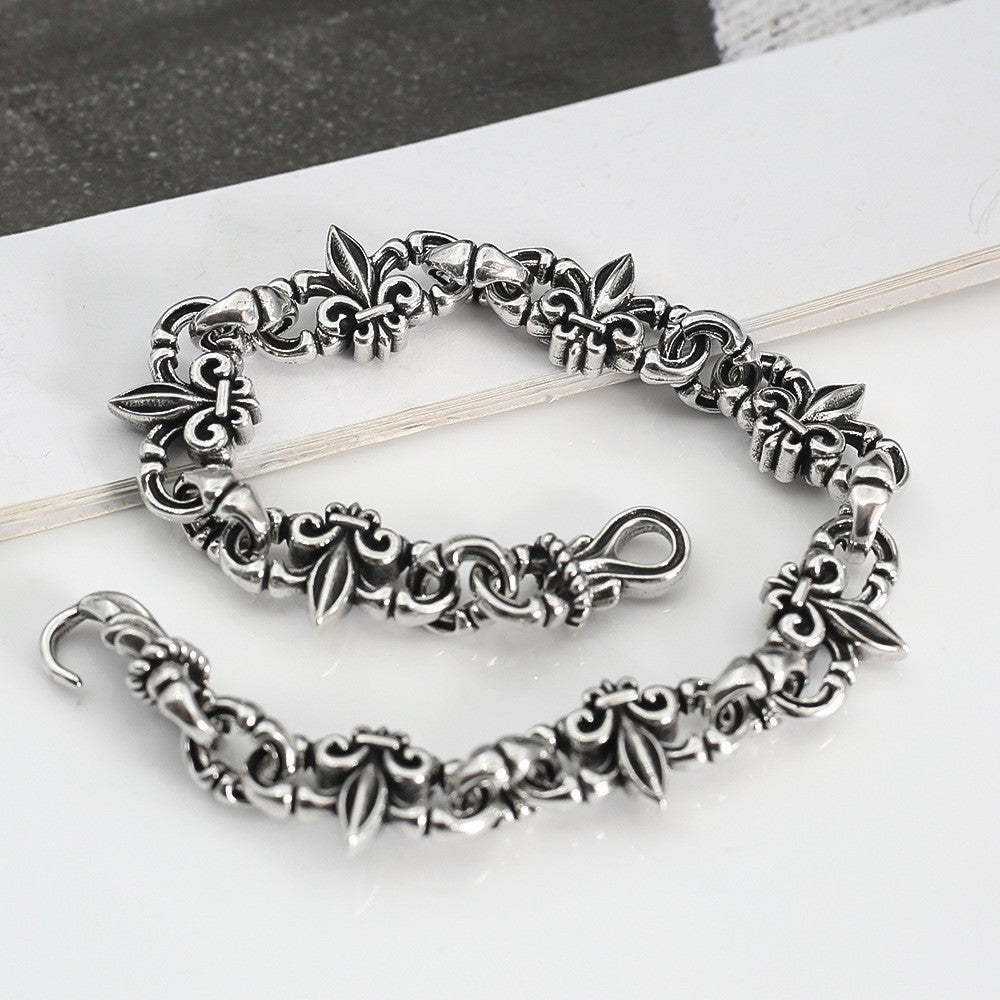 Chrome Hearts 925 Sterling silver Vitange Gothic fleur-de-lis Crown bracelet