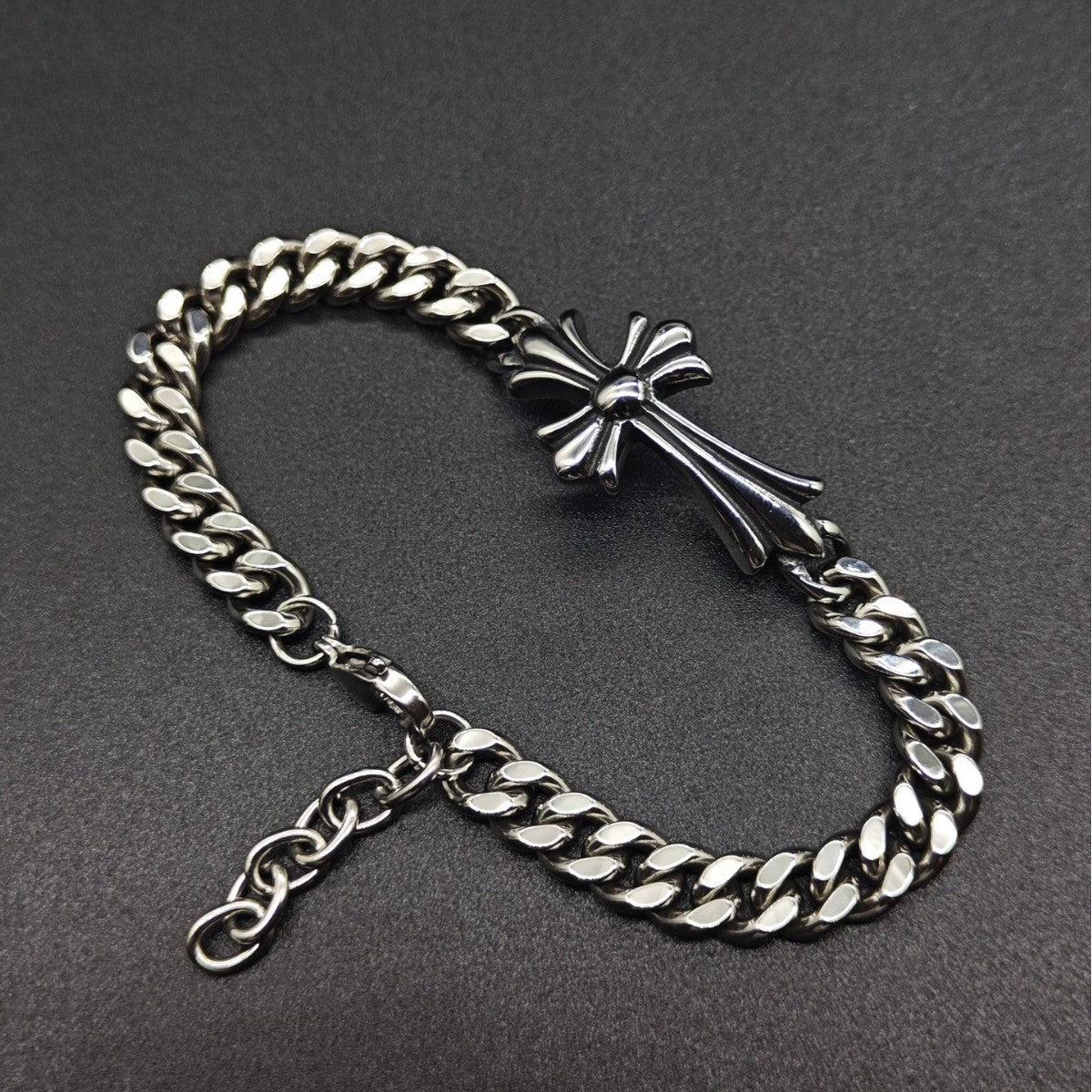 Chrome Hearts curved cross Cuban bracelet