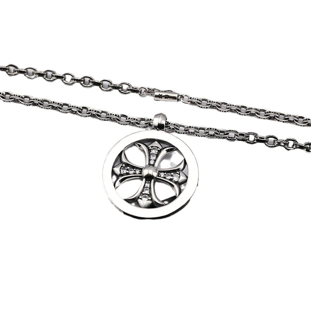 Chrome Hearts hoop cross flower diamond-studded pendant
