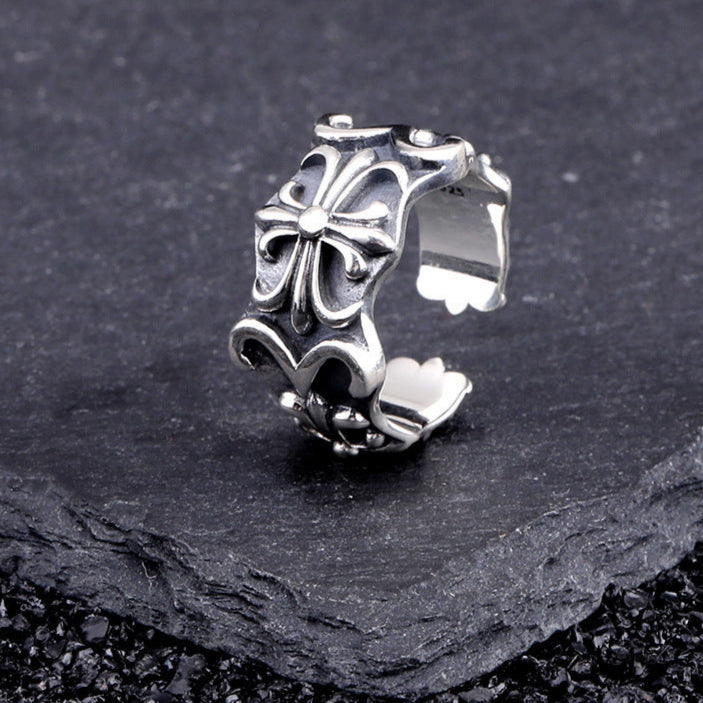 Chrome Hearts s925 sterling silver Crusader flower open ring