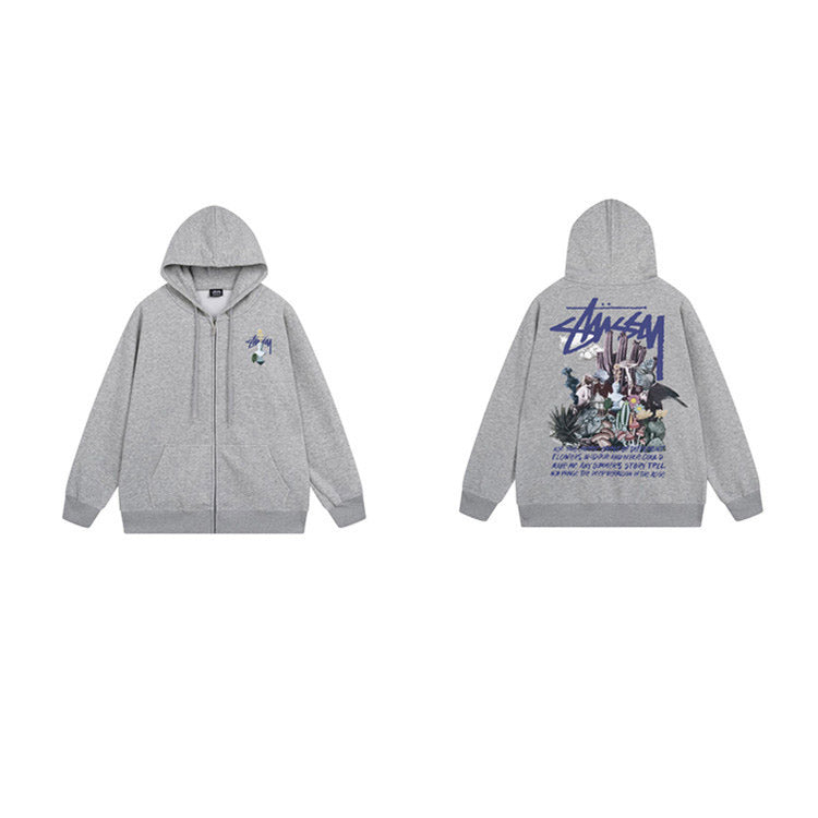 Stussy Hoodie Zip-Up Cardigan Fleece Hooded Sweater