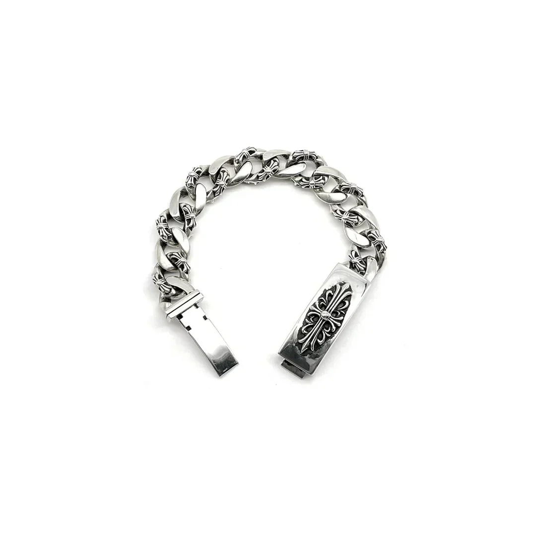 Chrome Hearts Silver Cross Link Cuban Bracelet