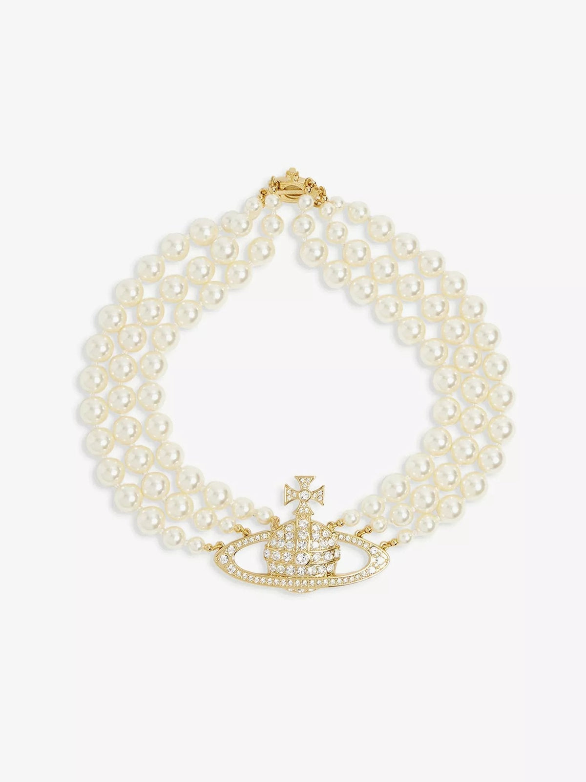 VIVIENNE WESTWOOD Triple-Row Faux-Pearl Orb Pendant Choker Brass(2 Colors)